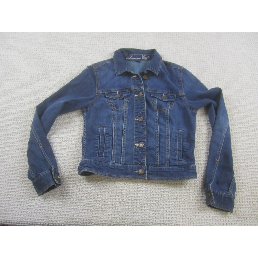 American Eagle Jacket‎ Girls Medium Blue Denim Trucker Medium Wash